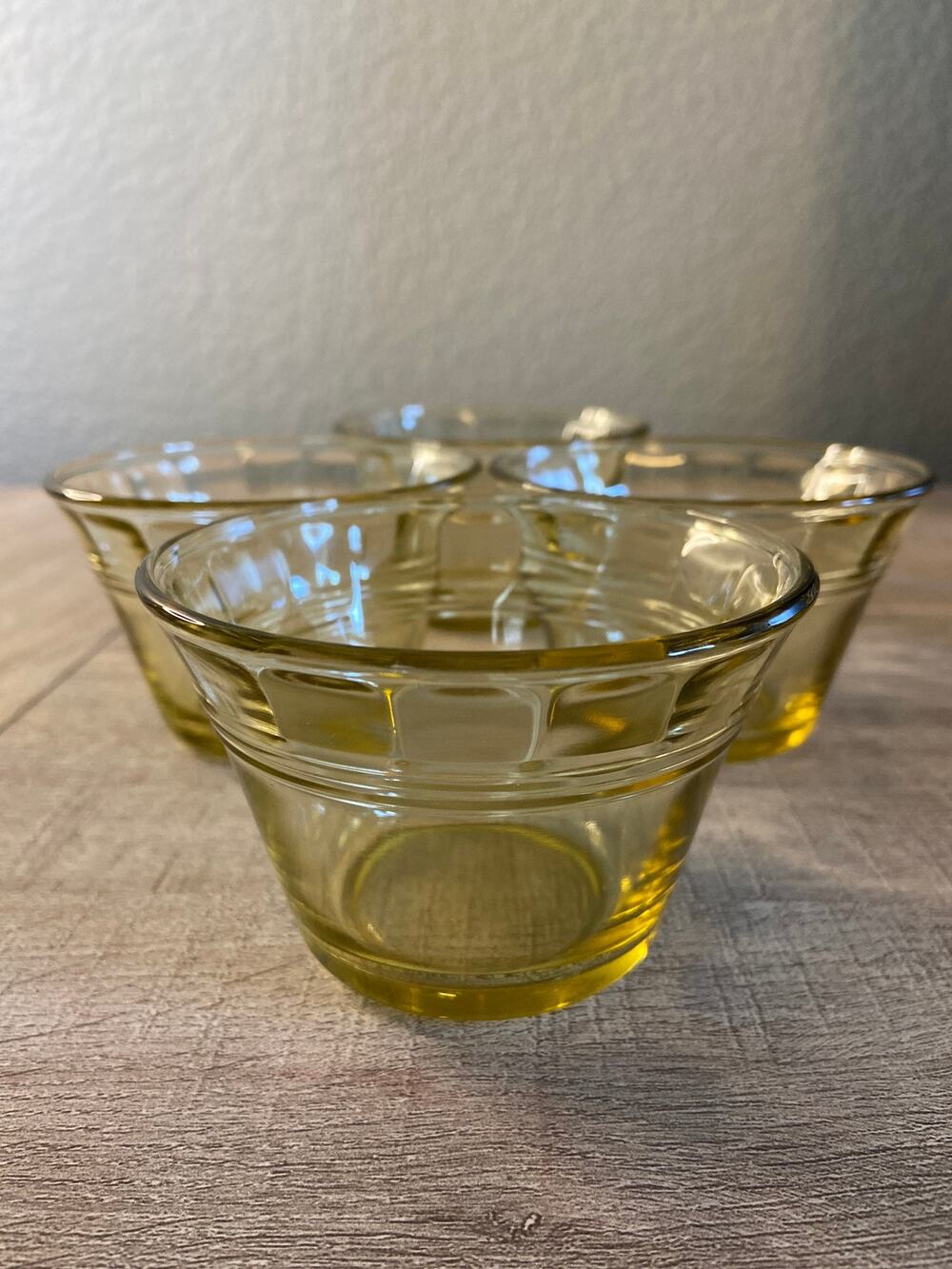 Vintage Four Yellow Glass Custard Cups Dessert Cups Ramekins Made in Mexico